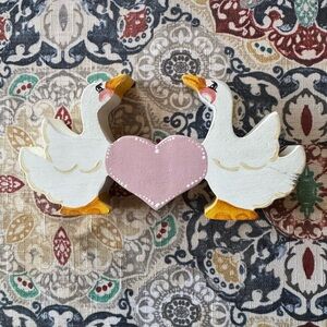 Vintage Hand Painted Small Wooden Geese with Heart Decor